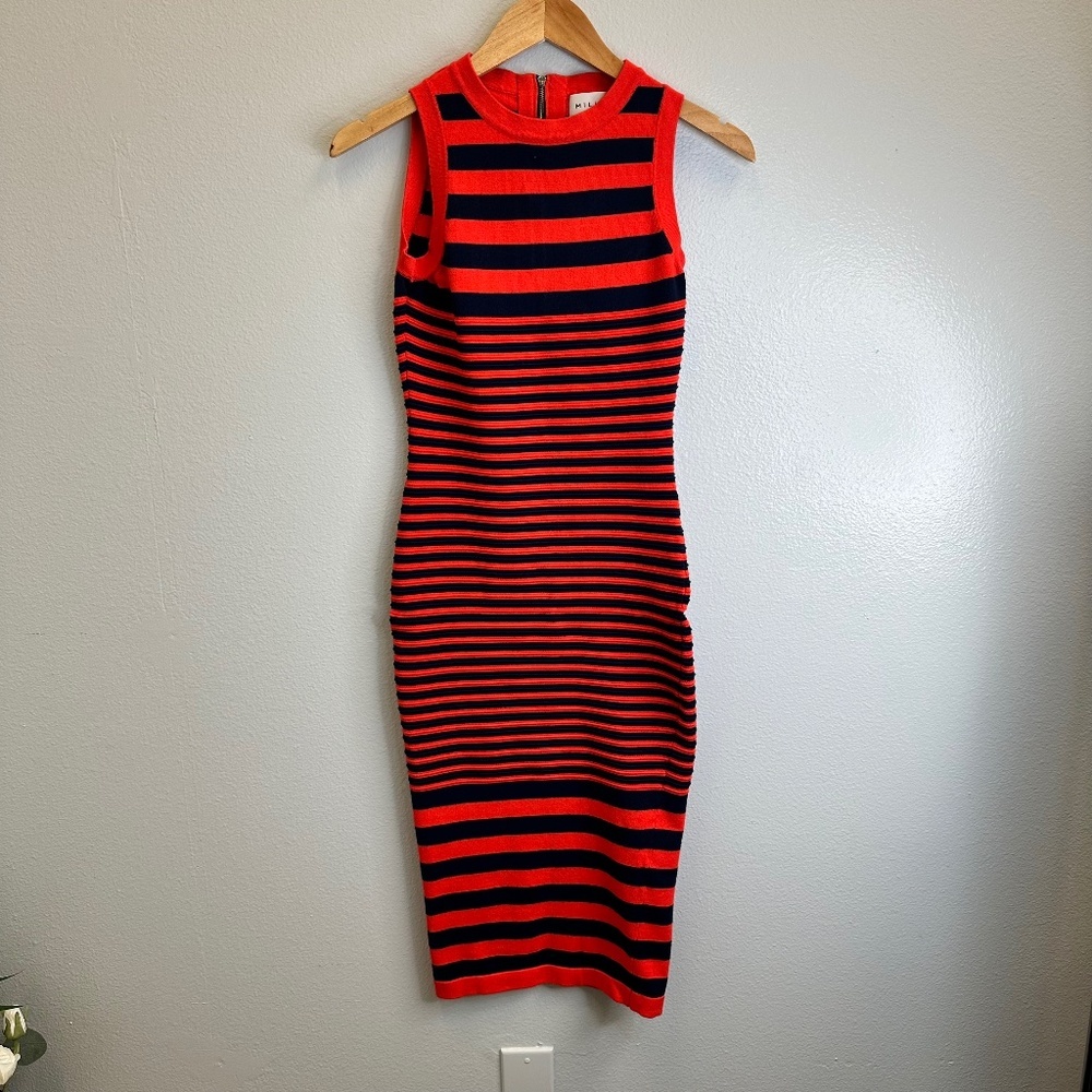 Milly Navy Blue and Orange Striped Ottoman Knit Dress size Medium